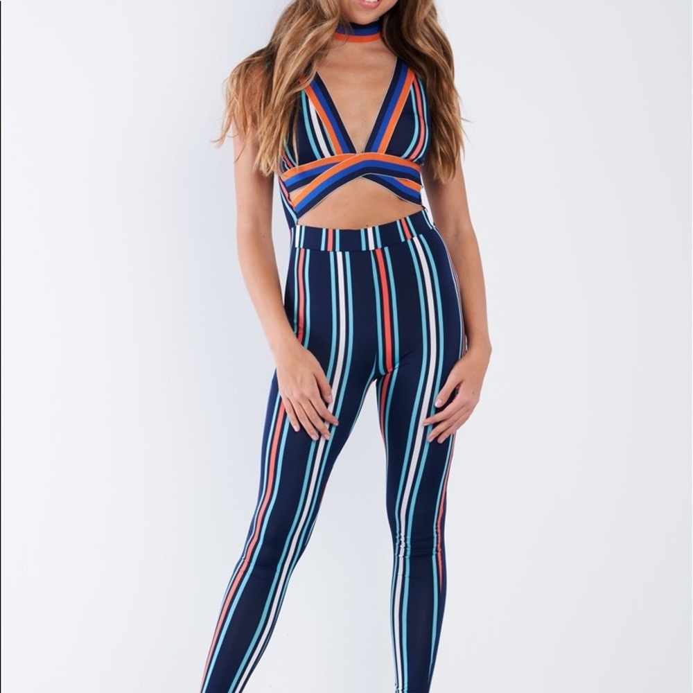 Striped Strappy Spandex Jumpsuit